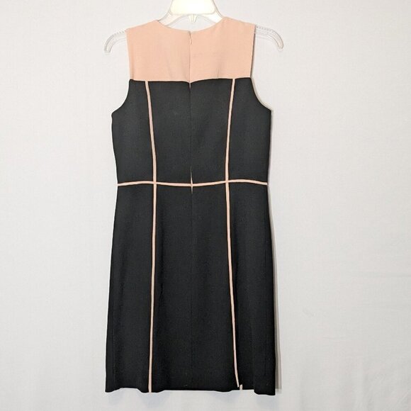 LOFT Black/Peach Knee Length Sleeveless Straight Sheath Dress; Size 4 - Picture 2 of 4